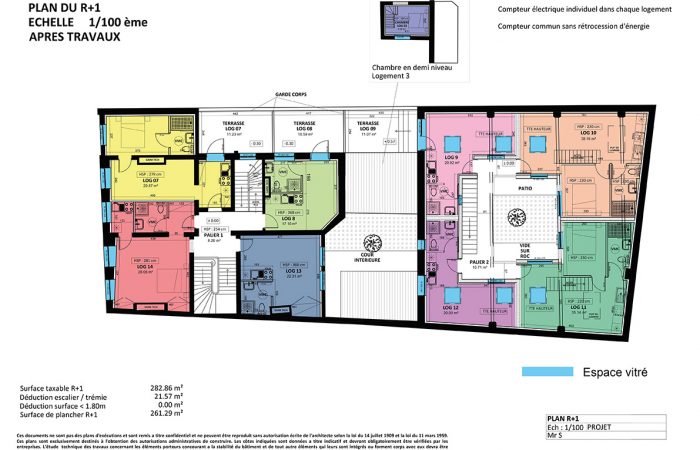 Projets Roubaix - Plan 1er étage colorisé - BK Architectes