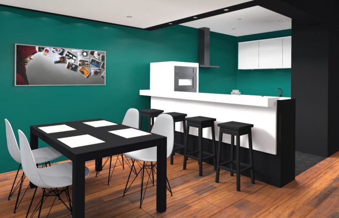 Design d'intérieur de cuisine, maison individuelle - Vue 3D 1 - BK Architectes