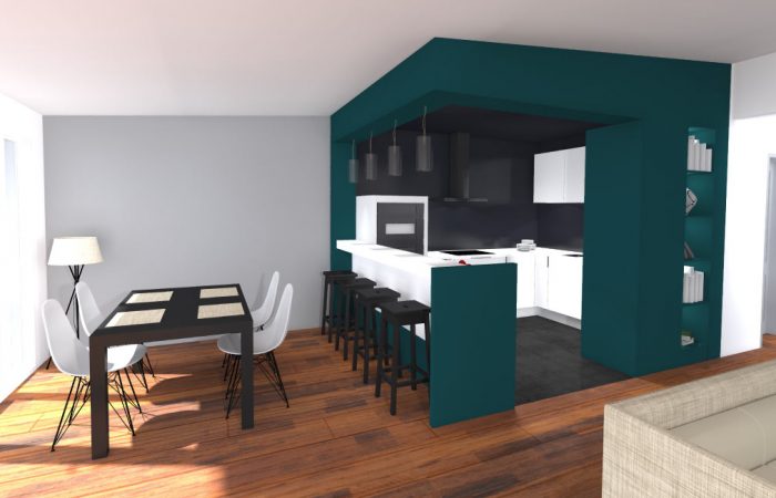 Design d'intérieur de cuisine, maison individuelle - Vue 3D 2 - BK Architectes